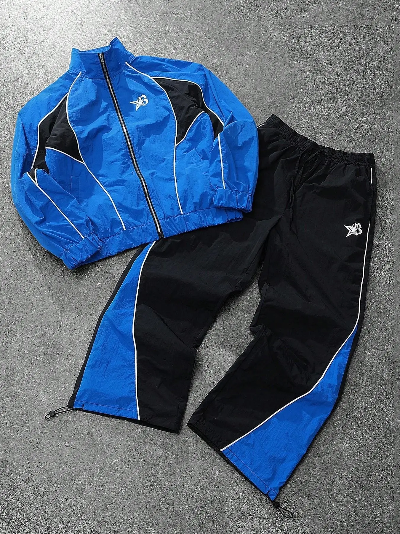 Unisex Retro 90s Star Logo Sportswear Set, Sports Suit Tracksuits, Blue Block, Drawstring Pants, Loose Comfort Fit, Street Style Casual, Sweatsuit Sets, Sweatsuit Outfits, Sports Clothing Set