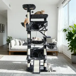 PurrFest 80 Inch Tall Cat Tree Tower for Indoor Cats Large Cat Tree with Hammock Scratching Posts Perches Big Multi-Level Cat Tower for Large Adult Cats Vertical Scratcher Bed