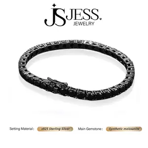 [#222] Classic Black Tennis Bracelet, 0.1ct/0.3ct/0.5ct, VVS Black Synthetic Moissanite, Bracelet for Women, Size 5.5-8.5 Inch