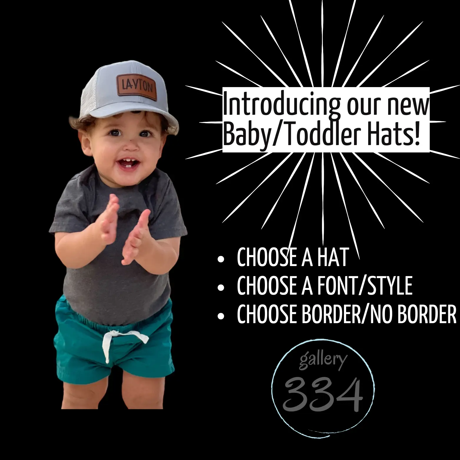 Gallery 334 Baby/Toddler Customized Trucker Hat, Soft Cotton and Polyester, Leatherette Patch, Adjustable Fit