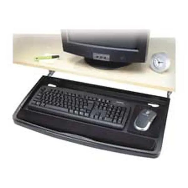 Kensington KMW60004 Underdesk Keyboard Drawer - 26in x 13.50in Extra Wide Tray with Integrated Mousing Area, Mouse Pad, Wrist Rest Pad, Cable Management, 17in Track Length, 3-Height Mount, Easy-Install Black Computer Accessory for Standard Workstations, E