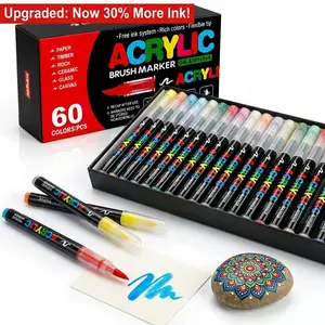 Acrylic Paint Markers Set,Automatic Ink Control Soft Brush Tip Acrylic Paint Pens Painting Pen for Wood Rock Glass Canvas Stone Fabric Glass Metal Ceramic Canvas DIY Crafts Art Supplies,Back to School,Halloween,Christmas Gift