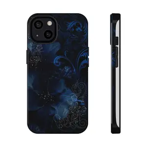 Y2K Dark Blue Glitter Floral Phone Case Impact-Resistant Cases,for iPhone 17 16 15 14 13 12 11 Pro Max Plus & Samsung Galaxy S26 S25 S24 S23 S22 Ultra