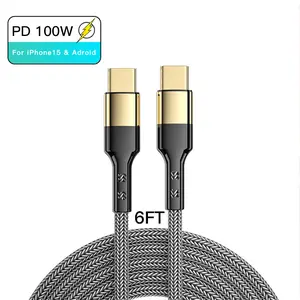 RSZ2 fast charging 6FT nylon braided PD100W type c to type c charging cable for iPhone 15 16 Android phone and Laptop usb c cable