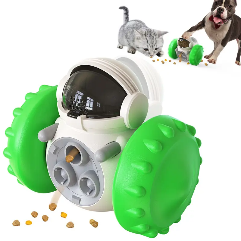 Rolling Pet Treat Dispenser Toy with Dual Wheels and Food Openings, Interactive Puzzle Feeder for Dogs, Puppies and Cats