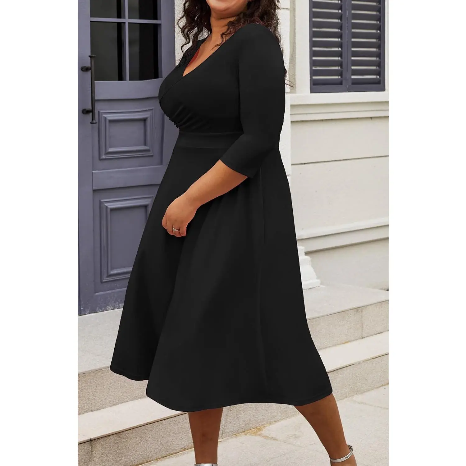 CLOCOR Women's Plus Size Midi Dress 3/4 Sleeve A-Line Swing Dress V Neck Flowy Casual Dresses - TikTok Shop CLOCOR Women's Plus Size Midi Dress 3/4 Sleeve A-Line Swing Dress V Neck Flowy Casual Dresses - TikTok Shop