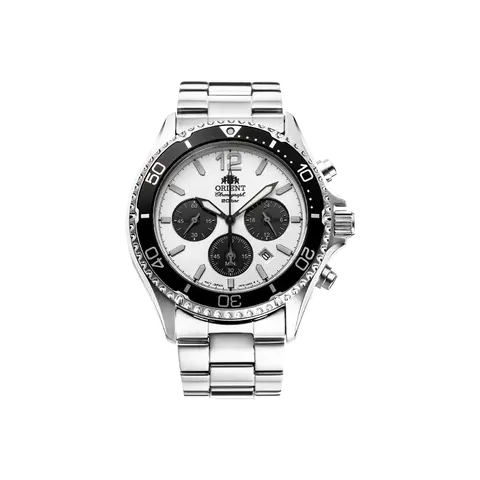 Women's Orient RA-TX02 Solar Quartz Chronograph Wristwatch - 42.8mm Round Diver Style, Sapphire Crystal Glass, RA-TX0203S10B, Power Reserve, Stylish Fashion Quartz Watches with Chronograph for Timing