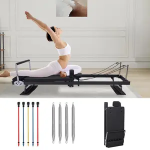 Black Pilates Reformer, 91 in Foldable Reformer Pilates Machine, Pilates Equipment with Springs and Resistance Ropes for Advanced and Beginners Users