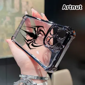 Electroplated Four Corner Anti-Fall Shadow Spider Pattern Phone Case for iPhone 16 Pro Max 15 Plus 14 13 12 11 E Shockproof Transparent Protective Cover