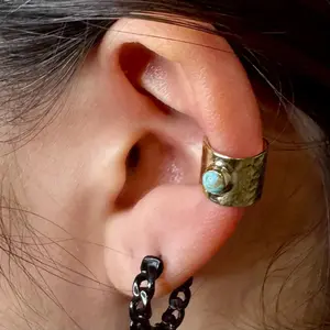 4mm Turquoise Brass Ear Cuff | Wide Conch Band | No-Piercing Earring