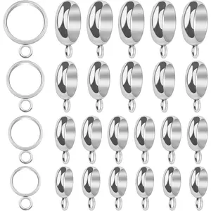 40pcs Stainless Steel Round Bail Beads Connectors Rondelle Spacer Bead Dangle Hanger Links with Loop for European Charms Bracelet Necklace Jewelry Making, 4 Styles