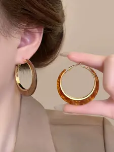 Elegant Hoop Earrings for Women, Retro Amber Resin Geometric Design, Perfect for Daily Wear, Commuting, Parties and Holidays