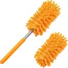 Tukuos Durable Casual Plastic Microfiber Duster Brush with 10in-29in Stainless Steel Retractable-Extendable Pole, Foldable, Bendable, Hand Washable, 2 Replaceable Heads, 1-Pack Daily Tools and Cleaning Household Indoor Dry/Wet Tool
