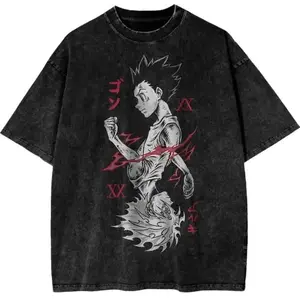 Killua Zoldyck Vintage Graphic T-Shirt, Hunter x Hunter Anime Manga Unisex Streetwear Tee, Casual Retro Tops for Men Women HxH Anime Fans Clothing