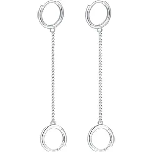 Unique Small Silver Chain Handcuff Hoop Earrings Double Piercing Dangle Drop Cartilage Earrings Chic Chain Huggie Hoop Earrings for Men Women Statement Jewelry Gifts