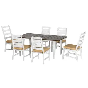 Beige 6-Piece Patio Dining Set - Outdoor Furniture Set with Table, Chairs, Cushions, Umbrella Hole for Garden, Backyard