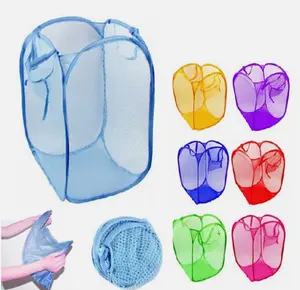 3 Pack Pop Up Folable Laundry Basket Mesh Hamper Washing Clothes Bag Storage Bin Light Organiser