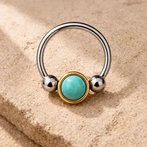Stainless Steel Turquoise Snap-In Captive Bead Ring / Septum Ring