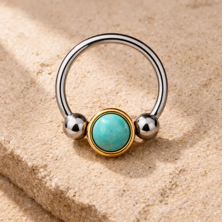 Stainless Steel Turquoise Snap-In Captive Bead Ring / Septum Ring