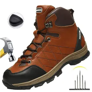 New Fashion Steel Toe Cap Shoes For Men Work Boots Puncture-Proof Work Safety Shoes Protective Working Shoes Male Footwear Security Sneakers Water resistant Slip-resistant shoes Construction Work & Daily Wear