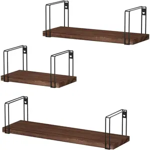 Rustic Floating Shelves Wall Mount Set of 3, Hanging Wall Shelves, 17 Inch   Shelves for Decor, Bedroom, Bathroom, Laundry Room, Living Room, Kitchen, Office - Dark Walnut