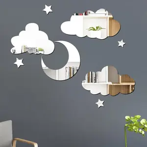 Cloud & Moon & Star Pattern Acrylic Mirror Wall Sticker, 8 Counts/set DIY Creative Wall Decal, Modern Wall Decor for Living Room Bedroom, Ornaments, Home Decor
