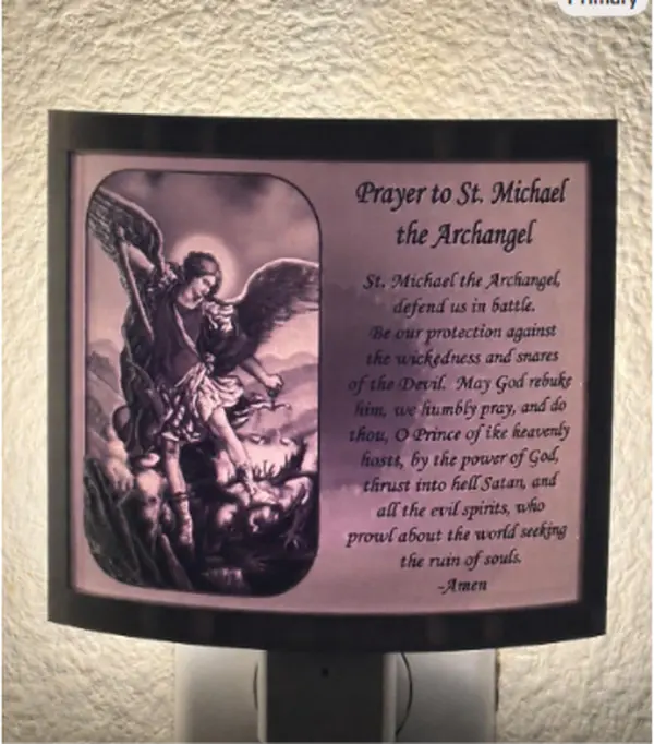 St. Michael Prayer Night Light | Catholic Night Light | St. Michael the Archangel Gift | Religious Plug-In Lamp | Christian Home Decor |