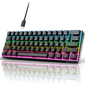 61 Wired 60% Mechanical Gaming Keyboard Programmable QMK/VIA RGB Backlit 61  Ultra-Compact Hot Swappable Blue  Black