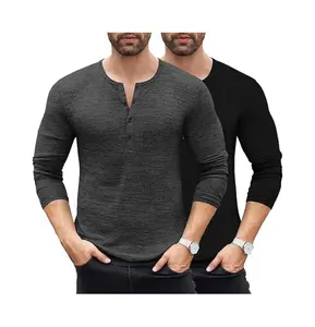 COOFANDY Men's 2 Pack Slim Fit Henley Shirts Long Sleeve Lightweight Fashion Casual Cotton Basic T Shirts
