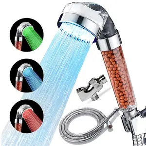 LED Shower Head Set, 1 Set High-pressure Filter Handheld Shower Head with Hose and Bracket, Bathroom Set, Waterfall, Rain Shower Head