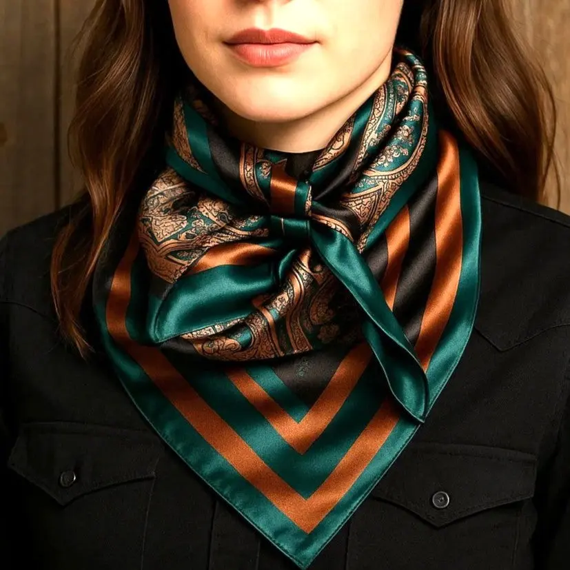 35X35" Emerald and Tan Paisley Wild Rag / Scarf WR1004 35X35" Emerald and Tan Paisley Wild Rag / Scarf WR1004