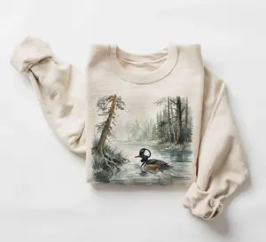 Retro 90's Hooded Merganser Drake Forest Pond Diving Ducks Crewneck Sweatshirt, Funny Ducks Graphic Shirt, Animal Clothing, Cute Duck Shirt Unisex Cotton Crewneck T-Shirt Menswear Womenswear Streetwear Top