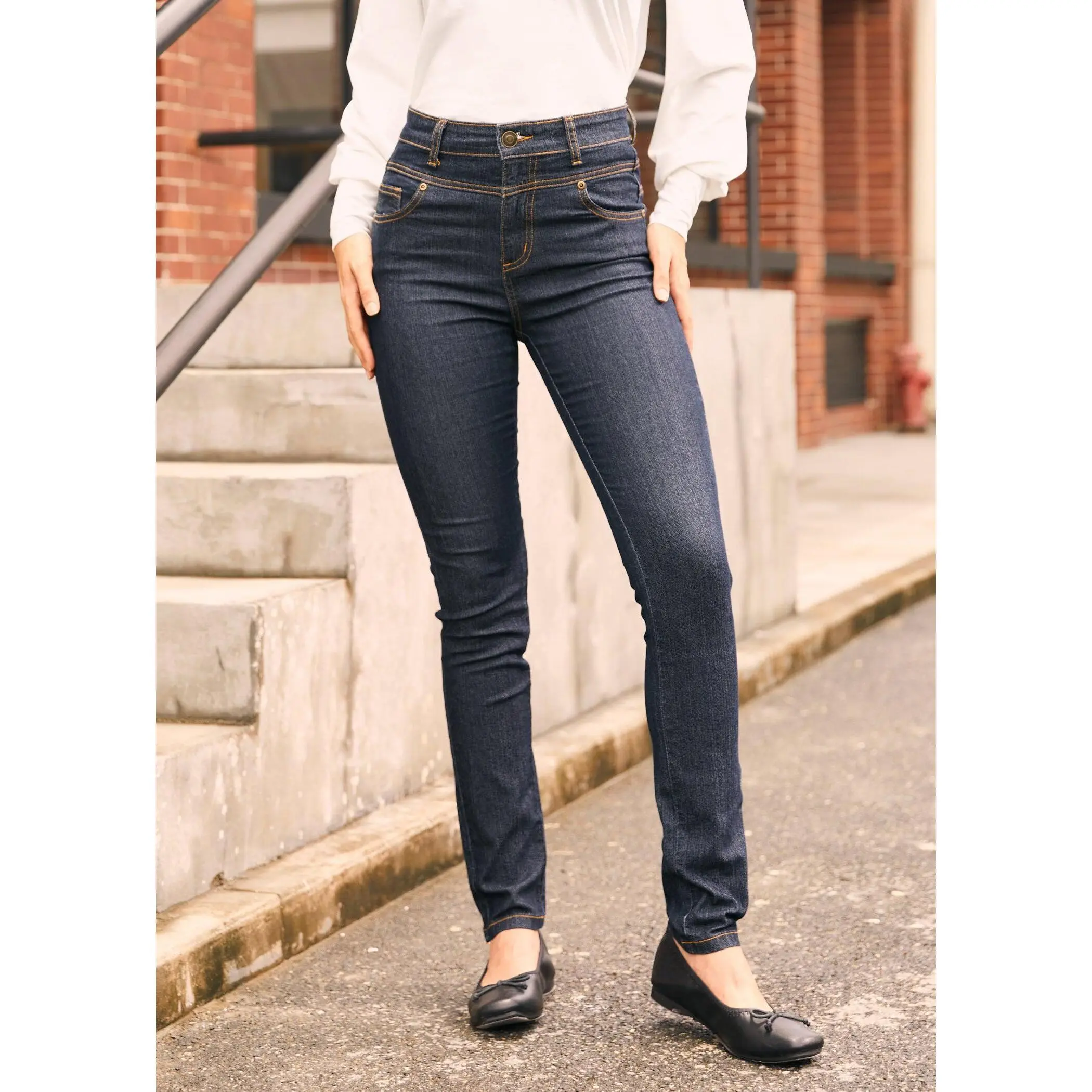 ModCloth Karaoke Seamstress Skinny Jeans 34" Inseam High Waist 5 Pockets - Dark Wash (0-26W) Blue Stretch Denim