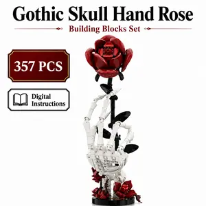 Skeleton Hand Rose Building Blocks Set, 357 PCS Gothic Flower DIY Brick Model Kit, Dark Romantic Display Decor for Halloween Valentine Gift Movable Joint Skeletal Hand