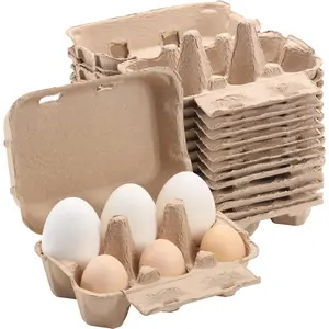 20 Pack Reusable Jumbo 6-Count Blank Natural Pulp Paper Egg Cartons, Strong Egg Container Holder Storage Tray for Chicken Duck Geese Eggs