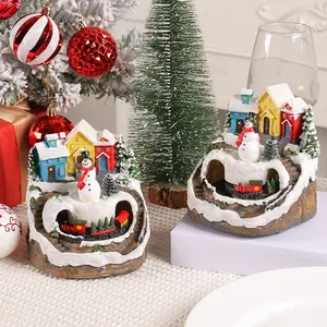 Christmas Village Musical Snow Globe with Spinning Train - 8 Christmas Songs & LED Lights, Resin Collectible Building Figurine, Santa/Snowman Holiday Home Decor & Festive Gift