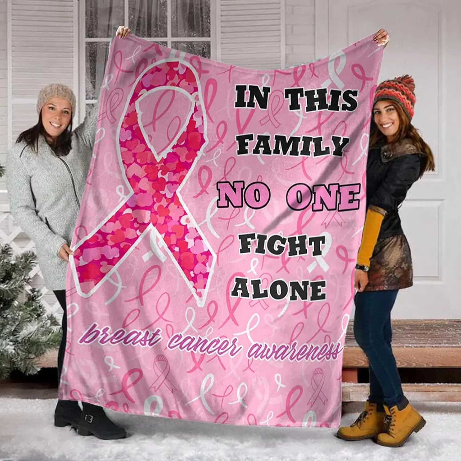 Pink Ribbon Velvet Fabric Throw Blanket - Classic Geometric Print, Breathable, Wrinkle Resistant, All Seasons, Multi-Size (30x40in, 40x50in, 50x60in, 60x80in) - Breast Cancer Awareness Support, Women's Survivor Gift, Home & Travel Accessory