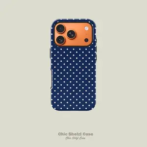 Blue Polka Dot Pattern Dual Layer Phone Case for iPhone 17 16 15 14 13 12 11 Plus Pro Max Air, Perfect Gift for Friends