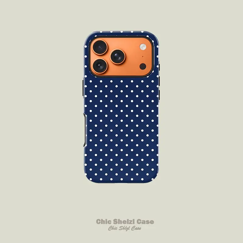 Blue Polka Dot Pattern Dual Layer Phone Case for iPhone 17 16 15 14 13 12 11 Plus Pro Max Air, Perfect Gift for Friends