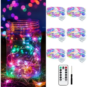 6 Pack Battery Powered Fairy Lights with Remote Control and Timer 8 Lighting Modes, 7ft 20LED Mini Lights for Mason Jars Christmas Trees Party and Weddings Indoor/Outdoor (6, Multi-Colored)