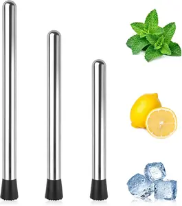 Stainless Steel Cocktail Muddlers 4-Pack - 8in, 10in, 12in Sizes, Bar Utensils for Mojitos, Fruit Drinks, Lemonade Stand Supplies