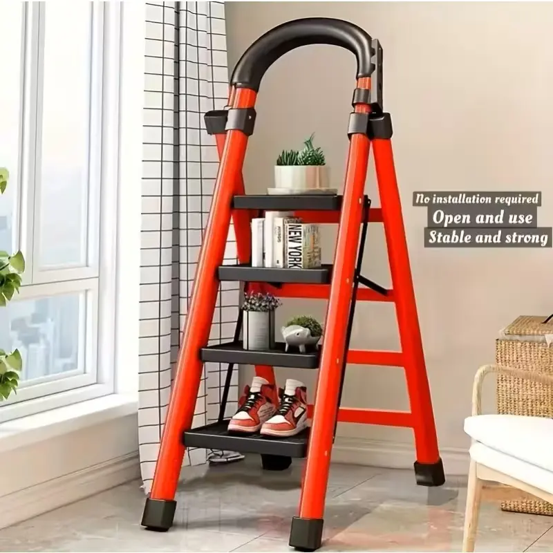 Four-step folding ladder stool - Heavy-duty metal structure, Non-slip platform and sturdy base, Compact and space-saving design, Suitable for home, Office or outdoor use