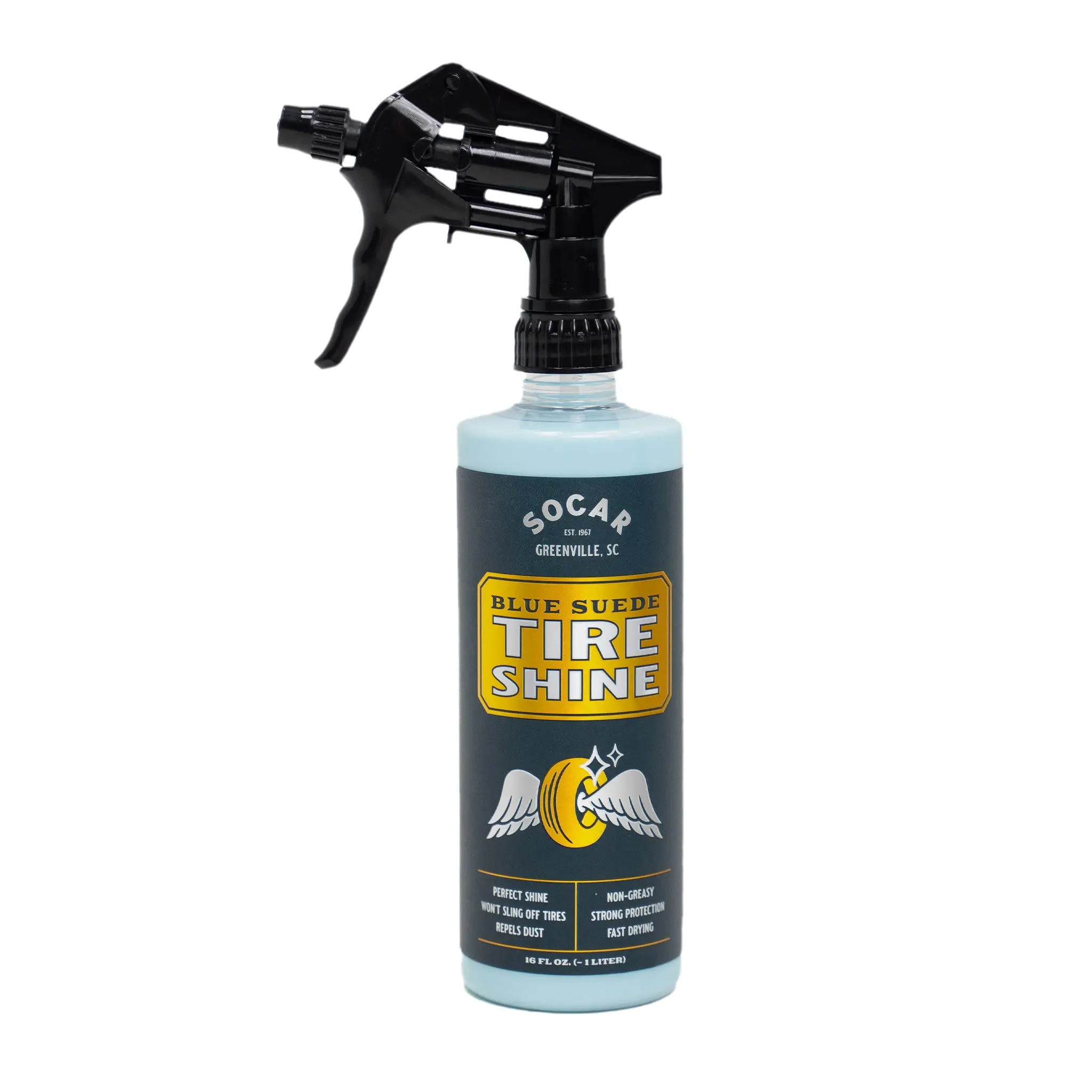 Blue Suede Tire Shine Spray Bottle for Cars - Protect Shield Formula Tire Maintenance Product, UV Protection, Wet Look, Anti-Fading, Dries Fast, Ready-to-Use, No Spot Is Missed