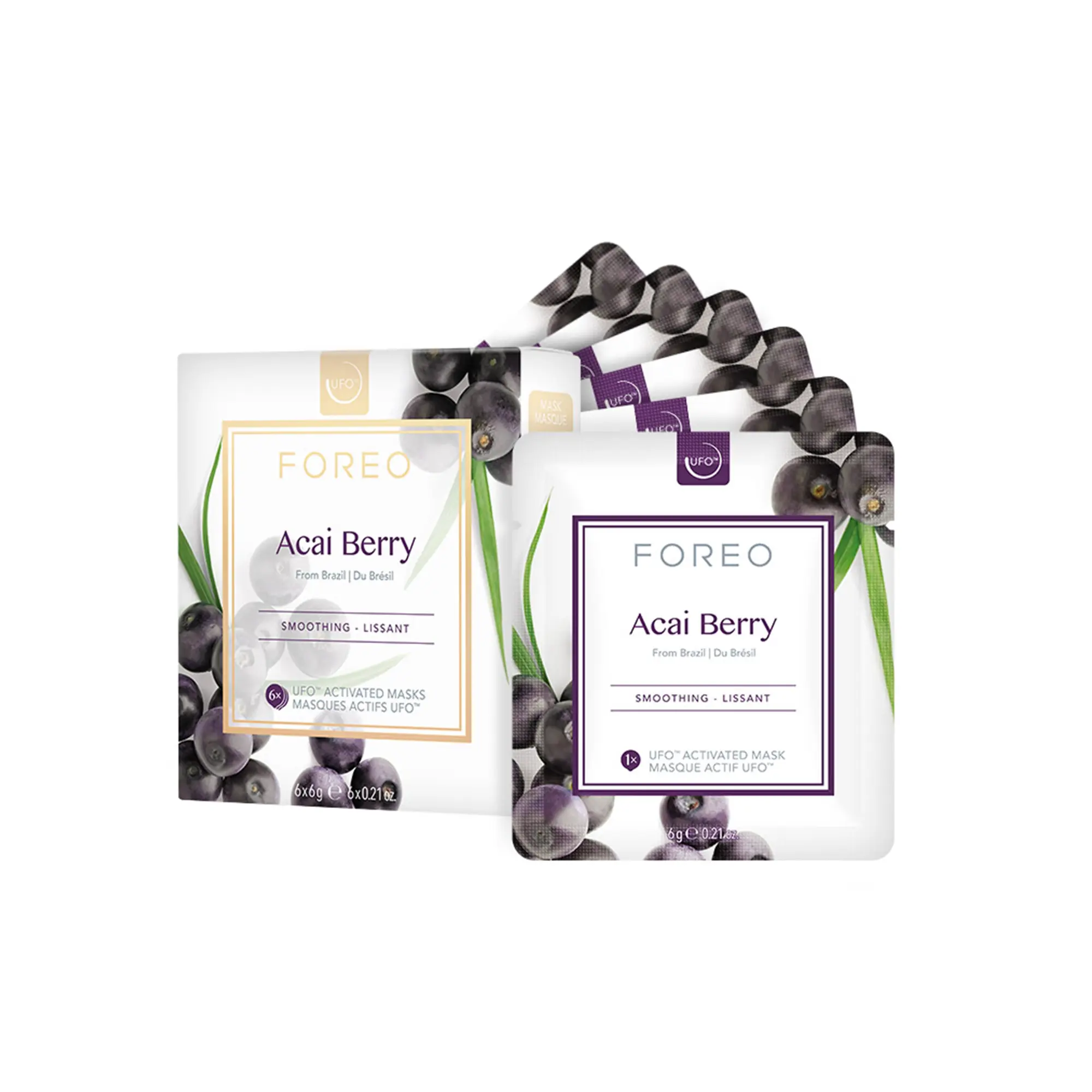 FOREO UFO Activated Mask Treatment for Anti-Aging, Acai Berry, 0.21 Oz, Pack of 6