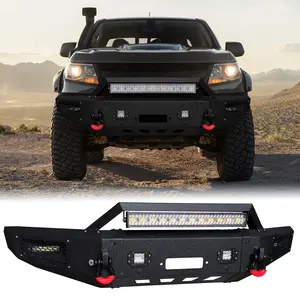 TIOYAR Steel Front Bumper Black Texture for 2017-2020 CHEVY ZR2 COLORADO with Winch Plate LED Lights 2 x D-Rings for Off-Road Performance