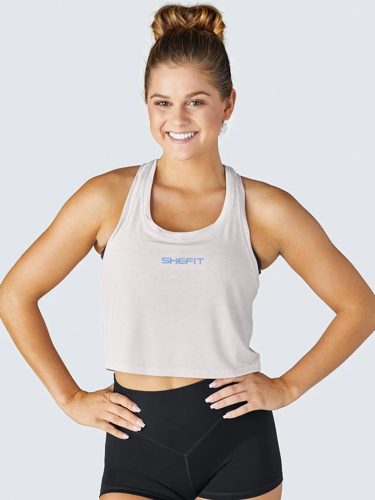 Women's Crop Tank Top, White Lavender Tops, Breathable Fabric, Flattering Fit