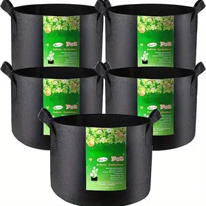 5-Pack Gardening Style Plant Bags, Heavy-Duty Non-Woven Fabric Pots with Handles, Indoor & Outdoor Use, Drainage Holes, 300g Thickness, Breathable Planter, Planting Bag