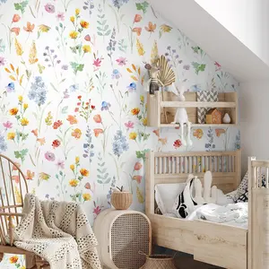 Children's Watercolor Wild Flower Decorative Wallpaper