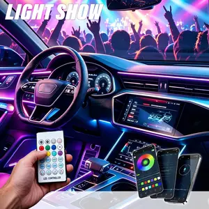 Interior LED Light Strips with Wireless App & Remote Control — RGB 2-in-1 Ambient Lighting Kit — 16 Million Color In-Car Neon Lights — Music Sync Compatible