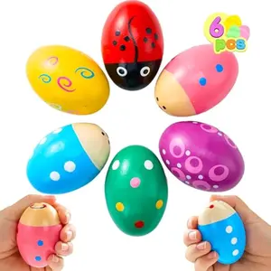 6 Packs Easter Wooden Egg Shakers Maracas Percussion Musical for Easter Basket Stuffer Filler, Classroom Prize Supplies, Musical Instrument for Kids, Easter Hunt
